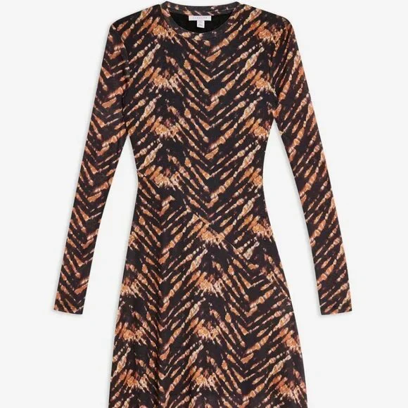 Topshop Tie-Dye Mesh Dress Sheer Sleeves Bodycon Whimsigoth Wicked Indie Size 2 - Picture 3 of 9